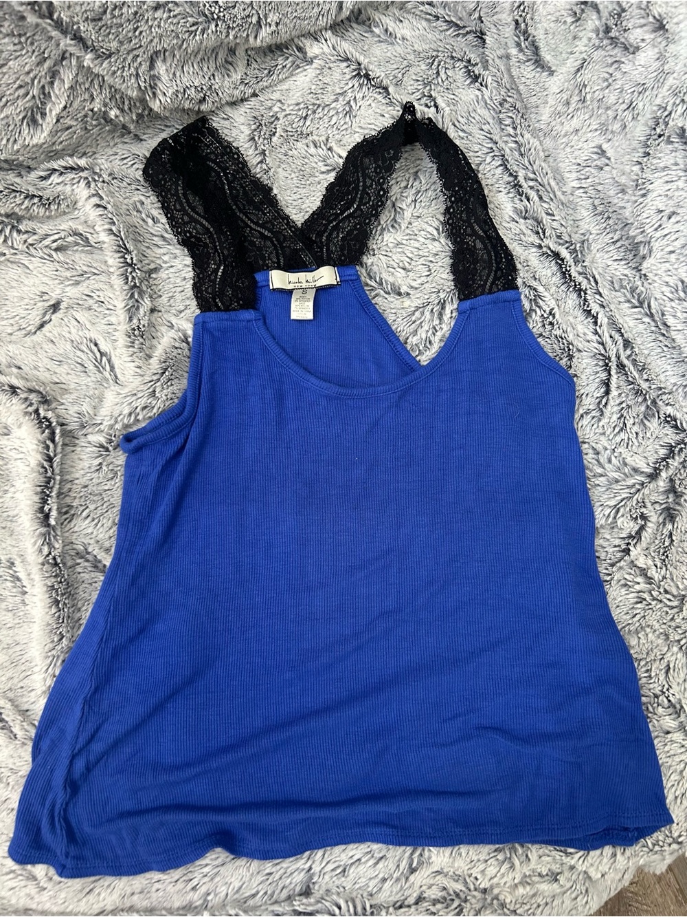 NicoleMillEe Royal Blue Tank with Black Lace Racerback Pajama Set